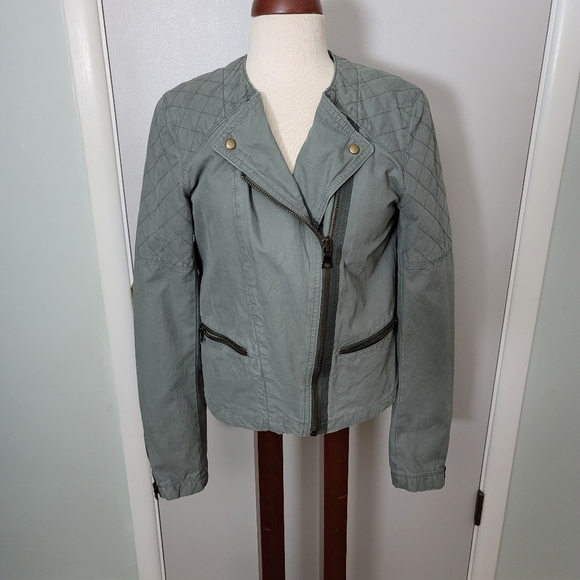 Gap TALL light green gray cotton Moto jacket - Picture 12 of 12